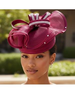 Fashnzfab Rhinestone Studded Mesh Bow Accent Fascinator Dressy Hat - Gray