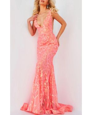 Jovani Plunging V-Neck Sequin Embellished Gown - Pink