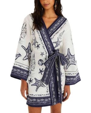 AMINA GLAM Linen-Blend Mini Dress - Blue