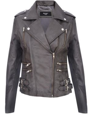 Infinity Leather Brando Biker Jacket-Loddon - Gray