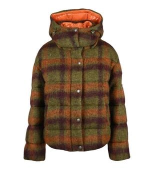 AFTER LABEL Plaid Puffer Coat With Removable Hood And Zip Closure - Green