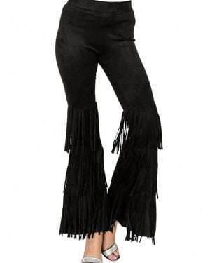 Vocal Apparel Layered Fringe Suede Pants - Black