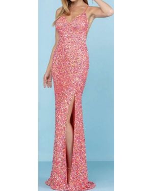 Scala Sequin Gown With Criss Cross Back - Blue