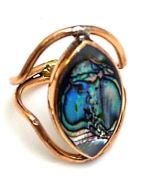 Costello International Pacific Abalone Marquise Copper Ring - Blue