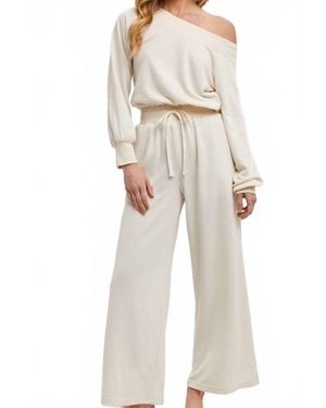 Bluivy Wide Neck Off The Shoulder Knit Jumpsuit - Natural