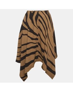 Roberto Cavalli Zebra Print Crepe Asymmetric Skirt - Brown