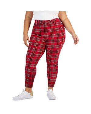 Tommy Hilfiger Millennium Plaid Skinny Ankle Casual Pants - Red