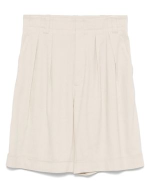 Lorena Antoniazzi High-Waisted Pleated Cuffed Linen-Viscose Shorts - Natural