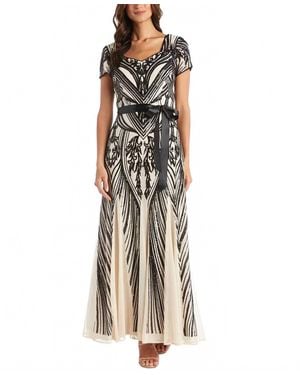R & M Richards Sequined Belted Maxi Dress - Metallic