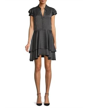 Alice + Olivia Moore Pinstripe Ruffle Shirtdress - Black