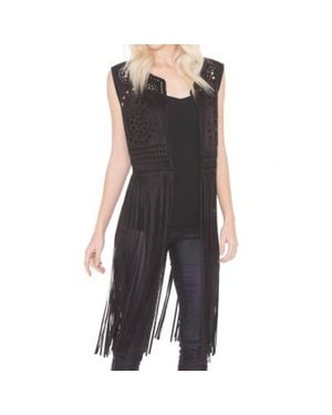 Adore Laser Cut Faux Suede Vest - Black