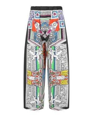 Versace Multicolored Silk Pants - White