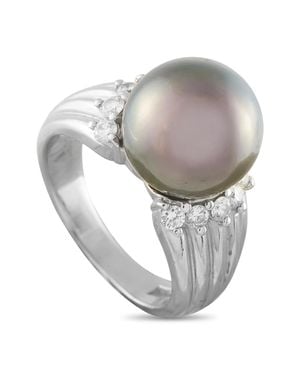 LB Exclusive Platinum 0.37Ct Diamond And Tahitian Pearl Ring Mf28-062526 - Gray