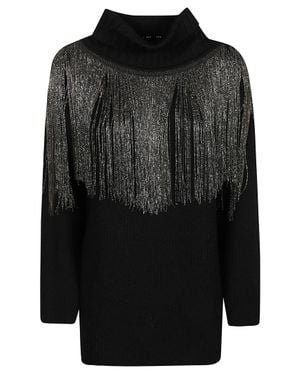 Pinko Ribbed Turtleneck Sweater With Metallic Fringe Detail - Black