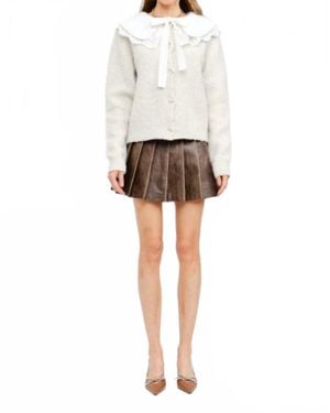 SOFIA The Label Dahlia Knit Peter Pan Collar Buttoned Cardigan - White