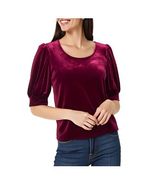 Cece Solid Velvet Blouse - Red