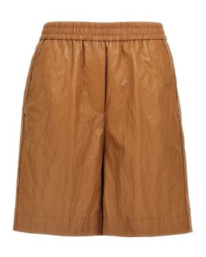 Nude Leather-Effect Bermuda Shorts - Brown