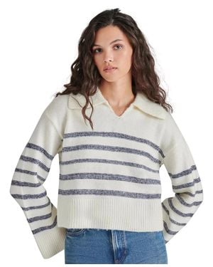 Steve Madden Esther Sweater Ivory Striped Long Sleeve Cropped Pall332 - Gray