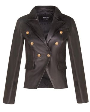 Infinity Leather Classic Leather Military Blazer Jacket-Newent - Black