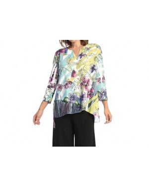 Jess & Jane Rebecca Slit V-Neck Chiffon Contrast Top - Black
