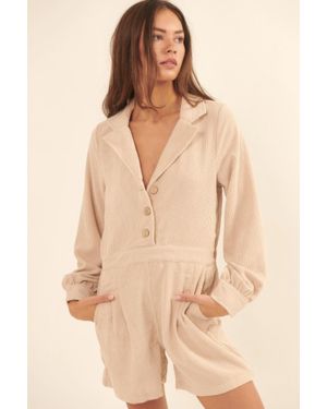 TRUEDAMES A Woven Corduroy Romper - Natural
