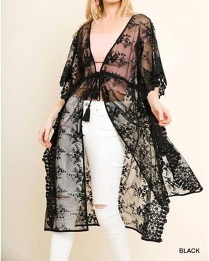 Umgee Floral Lace Long Kimono - Black
