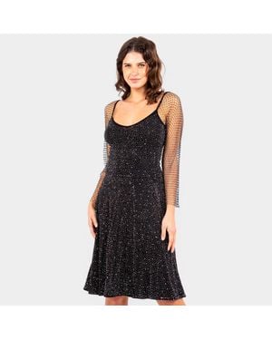 TRUEDAMES Bling Studded Pleated Dress - Black