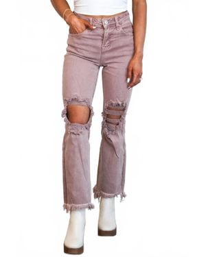 Risen Riva Distressed High Rise Straight Leg Jeans - Red