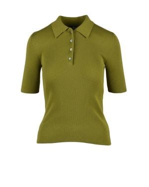 Marella Fitted Ribbed Knit Polo Top - Green