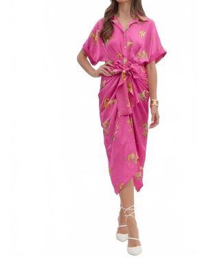Entrousa Button Up Short Sleeve Dress - Pink