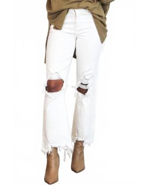Risen Riva Distressed High Rise Straight Leg Jeans - White