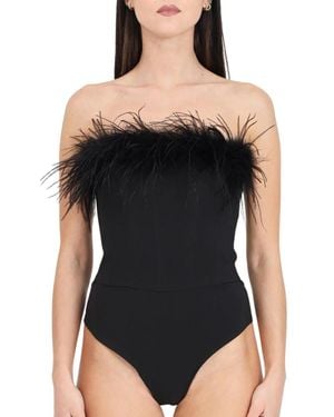 SANTAS Strapless Feather Bodysuit - Black