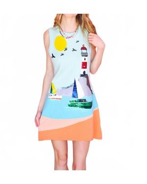 Queen Of Sparkles Sail Boar & Light House Knit Tank Dress - Blue