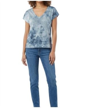 Avant Toi Hand Painted Linen V Neck Tee With Shade Effect - Blue