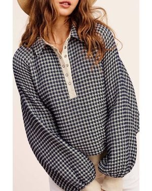 Le Miel Two Tone Textured Long Sleeve Top - Gray