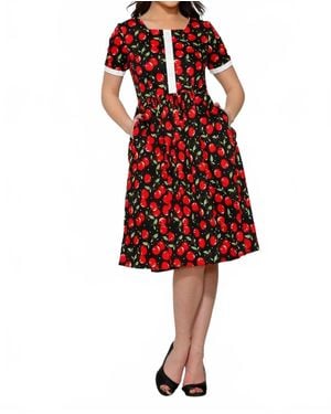 Orchid Bloom Short Sleeve Cherry Dress - Red