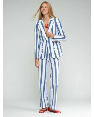 Vilagallo Striped Jacket With Ruffled Pockets - Blue