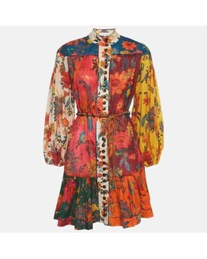 Zimmermann Multicolor Floral Print Cotton Tiered Mini Dress