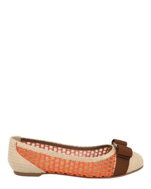 Ferragamo Raffia Varina Ballet Flats - Brown
