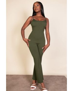 TRUEDAMES Ribbed Sleeveless Wide Leg Jumpsuit - Green