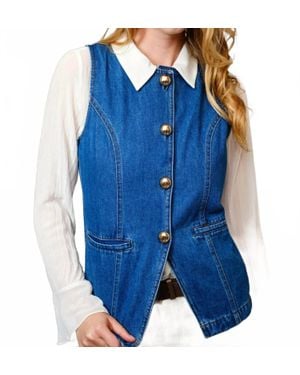 Blue B Rush Button Denim Western Vest - Blue