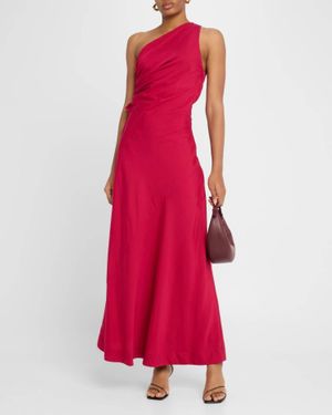 Faithfull the Brand Laureles One-Shoulder Ruched Maxi Dress - Red