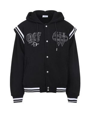 Off-White c/o Virgil Abloh Fleece Varsity Jacket With Gothic Logo Patches - Black