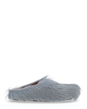 Marni Solid Color Pony Skin Mules - Gray