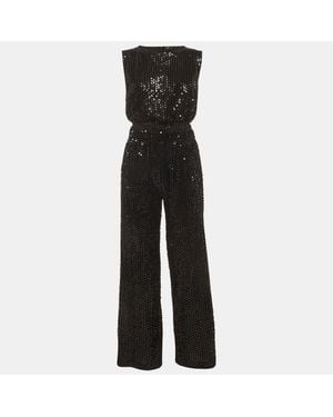 Maje Sequin Velvet Cut Out Crop Top & Wide Leg Pants Set - Black
