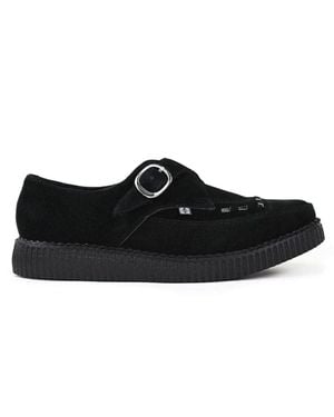 T.U.K. Pointed Creeper Suede Monk Buckle Platform Shoes - Black