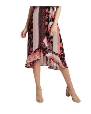 Kensie Ruffle Hem Bar Neck Detail High Low Fit And Flare Dress - Red
