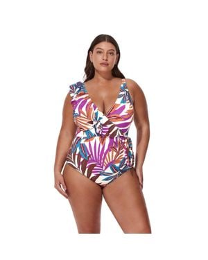 Gottex Plantopia Plus Size V-Neck Surplice Ruffle One Piece - Red