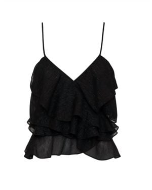 Rumored Lurex Ruffle Wrap Tank - Black
