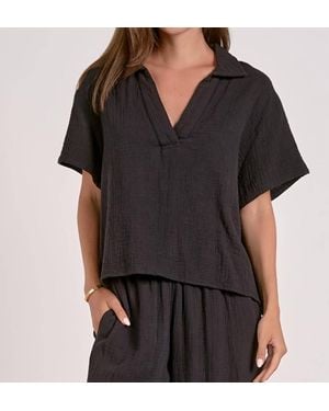 Elan Della Short Sleeve Gauze Top - Black